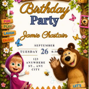 Masha and Bear theme - Birthday card
