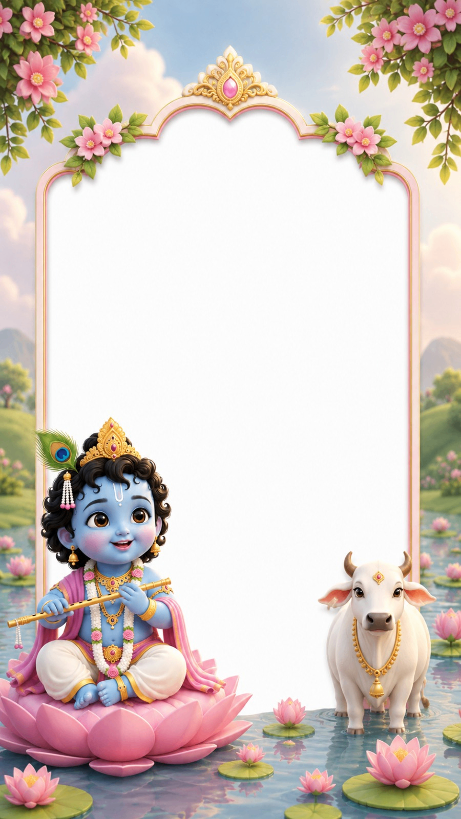 Playing Flute Over a Lotus — Little Krishna Invitation Video — Silver - Image 3