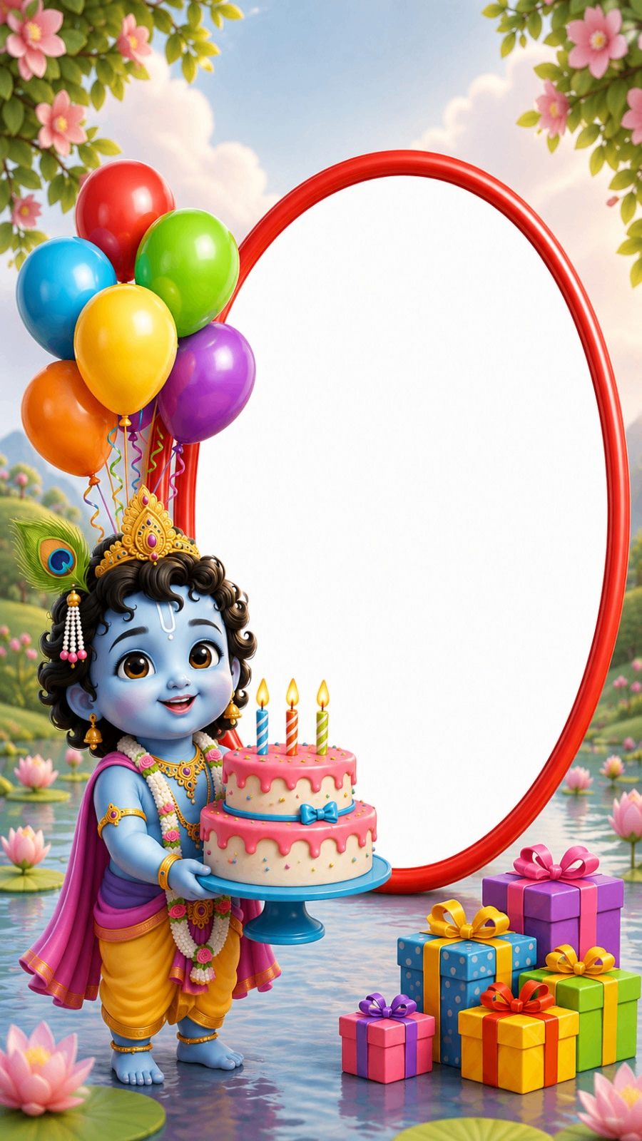 Playing Flute Over a Lotus — Little Krishna Invitation Video — Silver - Image 4