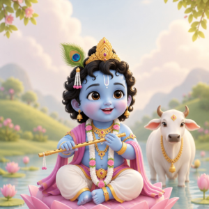 Playing Flute Over a Lotus — Little Krishna Invitation Video — Silver