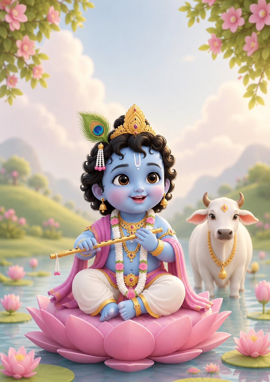 Playing Flute Over a Lotus — Little Krishna Invitation Video — Silver
