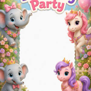 Elephant and Pony Theme - Birthday card